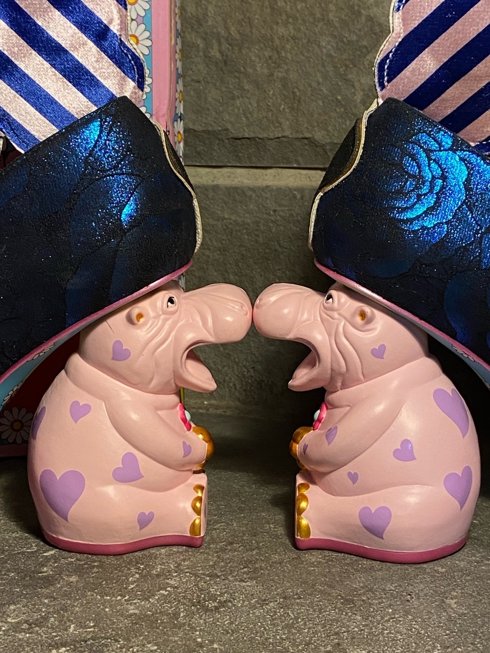 NIB Irregular Choice “Hippo-Ray”booties,sparkly flowers,pink Hippo heels,10 - Picture 6 of 16